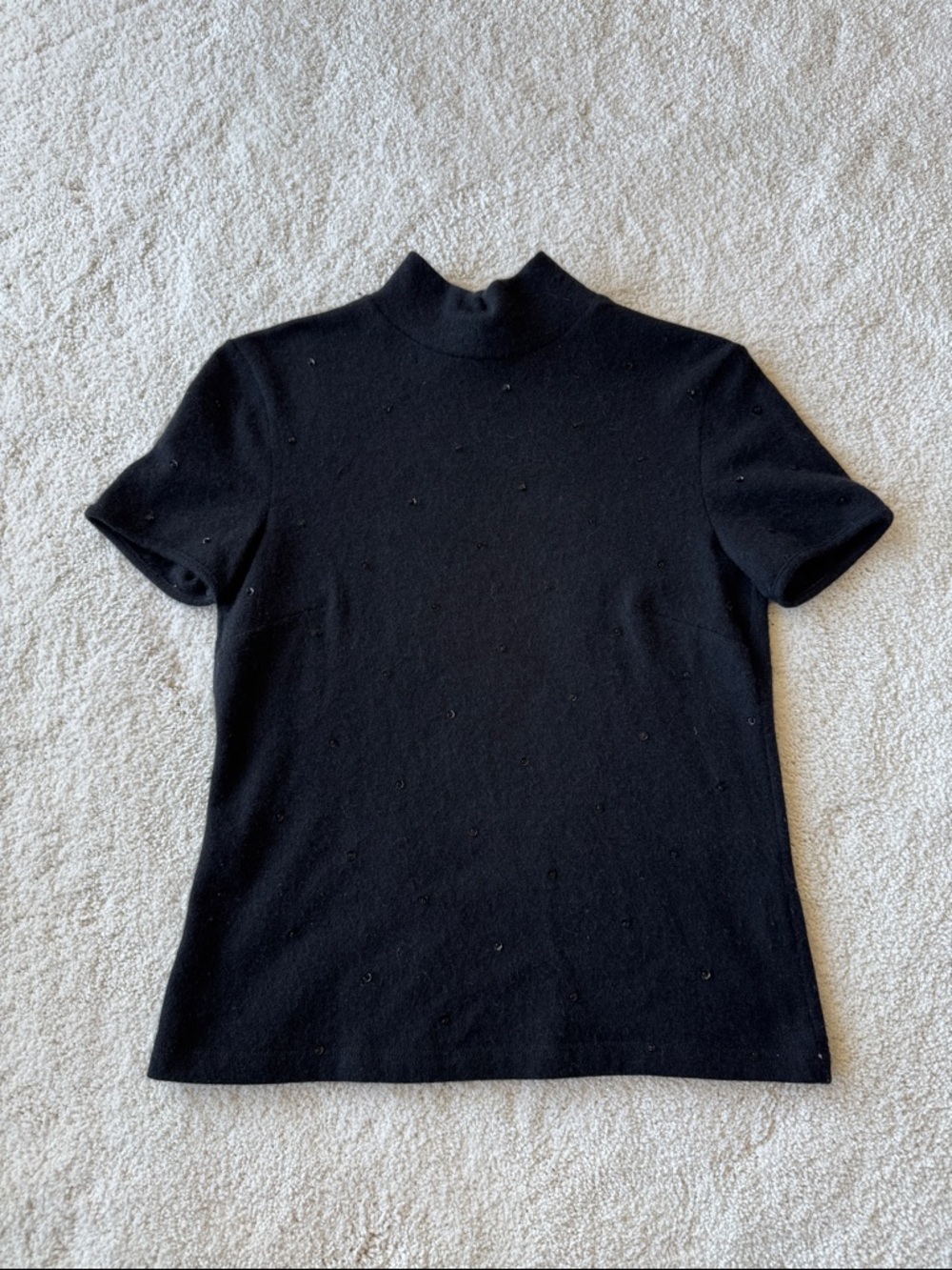 Vintage Dolce & Gabbana Cashmere Sequin Embellished Mock Neck Short Sleeve